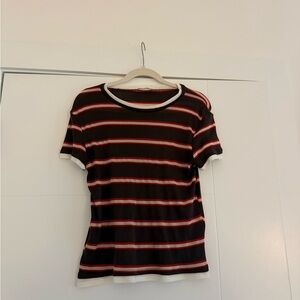 Zara Brown Short Sleeve Tee with Red and White Stripes